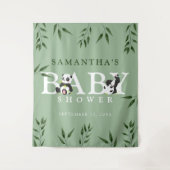 Cute Panda & Foliage Neutraal Baby shower Back Dro Wandkleed (Voorkant)