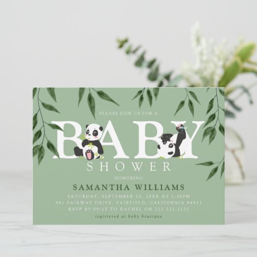Cute Panda & Foliage Neutraal Baby shower Kaart (Staand voorkant)