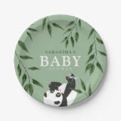 Cute Panda & Foliage Neutraal Baby shower Papieren Bordje (Voorkant)