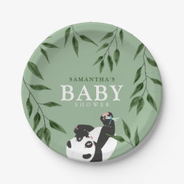Cute Panda & Foliage Neutraal Baby shower Papieren Bordje
