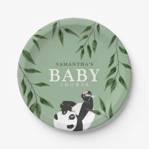 Cute Panda & Foliage Neutraal Baby shower Papieren Bordje