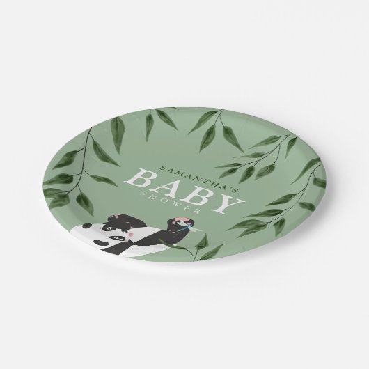 Cute Panda & Foliage Neutraal Baby shower Papieren Bordje (Gekanteld)