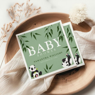 Cute Panda & Foliage Neutraal Baby shower Servet