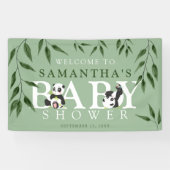 Cute Panda & Foliage Neutraal Baby shower Spandoek (Horizontaal)