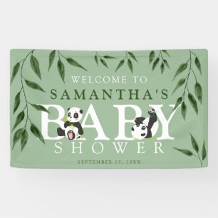 Cute Panda & Foliage Neutraal Baby shower Spandoek