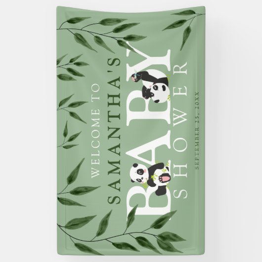 Cute Panda & Foliage Neutraal Baby shower Spandoek (Verticaal)