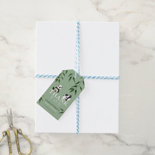 Cute Panda & Foliage Neutrale Baby shower Dank u w Cadeaulabel (Met Touw)