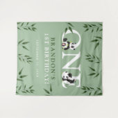 Cute Panda & Gebladerte 1e Verjaardag Foto Achterg Wandkleed (Voorkant (horizontaal))