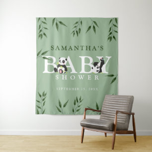 Cute Panda & Gebladerte Neutrale Baby Shower Achte Wandkleed