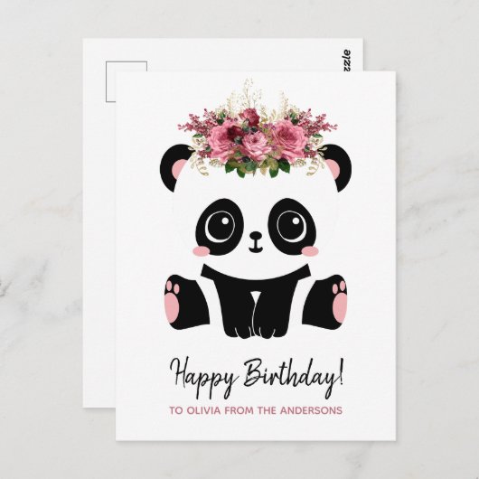 Cute panda Gefeliciteerd gepersonaliseerd Briefkaart (Voorkant / Achterkant)