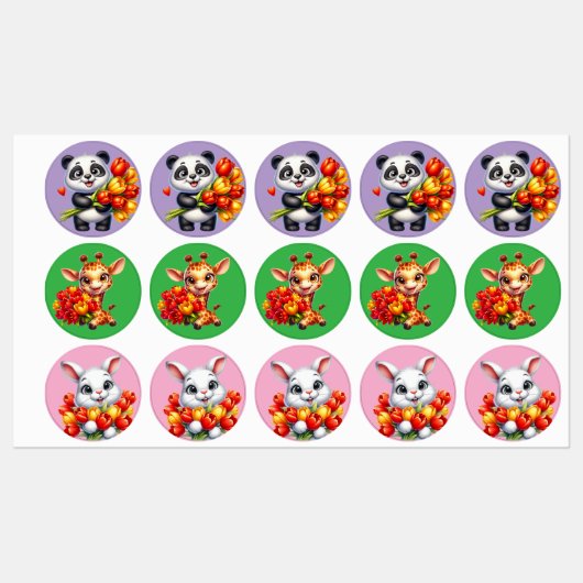 Cute Panda, Giraffe, and Rabbit Sticker Sheet with (Vel)