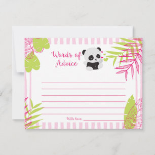 Cute Panda Girl Baby shower Words of Advice Kaarte Kaart