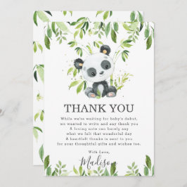 Cute Panda Greenery Baby shower Gender Neutral Bedankkaart