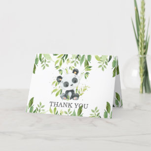 Cute Panda Greenery Baby shower Gender Neutral Bedankkaart