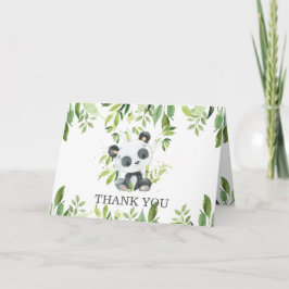 Cute Panda Greenery Baby shower Gender Neutral Bedankkaart