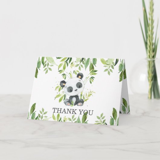 Cute Panda Greenery Baby shower Gender Neutral Bedankkaart (Voorkant)