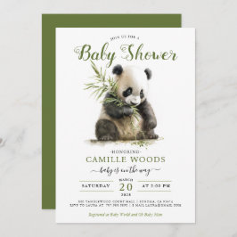Cute Panda Greenery Baby shower Gender Neutral Kaart