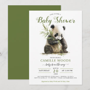 Cute Panda Greenery Baby shower Gender Neutral Kaart