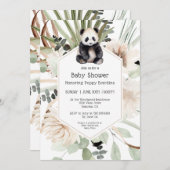 Cute Panda Greenery Baby shower Gender Neutral Kaart (Voorkant / Achterkant)
