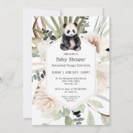 Cute Panda Greenery Baby shower Gender Neutral Kaart