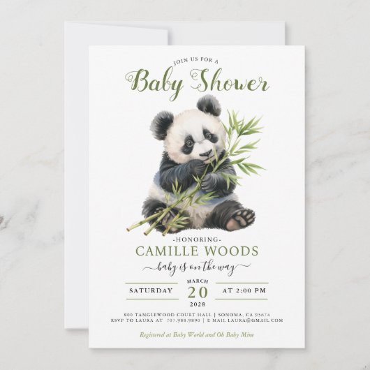 Cute Panda Greenery Baby shower Gender Neutral Kaart (Voorkant)