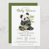 Cute Panda Greenery Baby shower Gender Neutral Kaart (Voorkant / Achterkant)