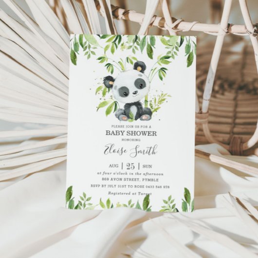 Cute Panda Greenery Baby shower Gender Neutral Kaart