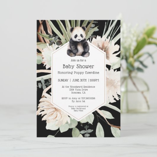 Cute Panda Greenery Baby shower Gender Neutral Kaart (Staand voorkant)