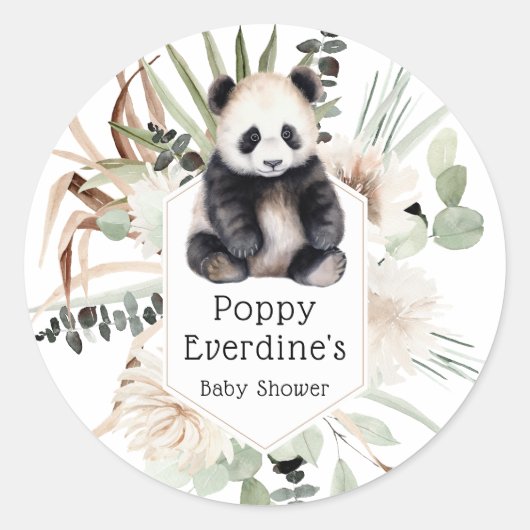 Cute Panda Greenery Baby shower Gender Neutral Ronde Sticker (Voorkant)