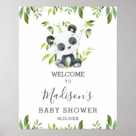 Cute Panda Greenery Baby shower Neutral Welcome Poster