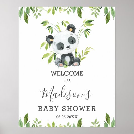 Cute Panda Greenery Baby shower Neutral Welcome Poster (Voorkant)