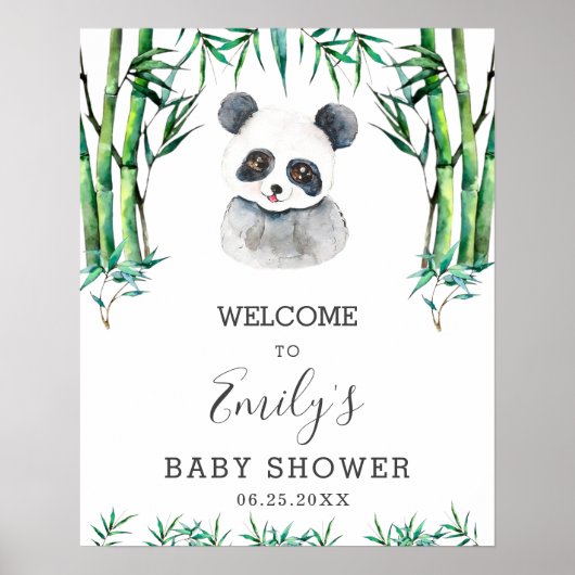Cute Panda Greenery Baby shower Neutral Welcome Poster (Voorkant)