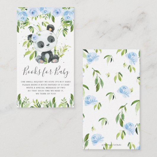 Cute Panda Greenery Blue Floral Books for Baby Informatiekaartje (Voorkant / Achterkant)