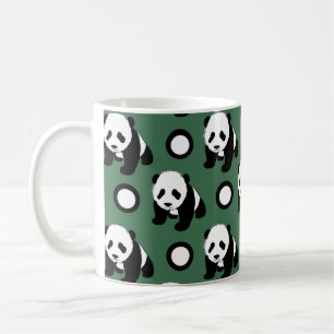 Cute Panda Groene, zwarte en witte pooldots Koffiemok