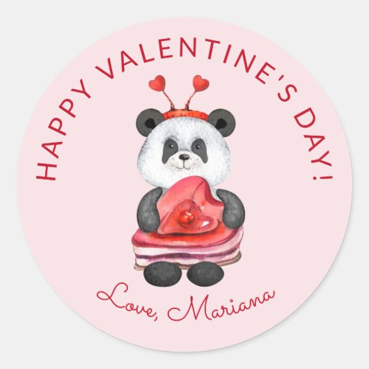 Cute Panda Happy Valentines Day Favors Ronde Sticker (Voorkant)