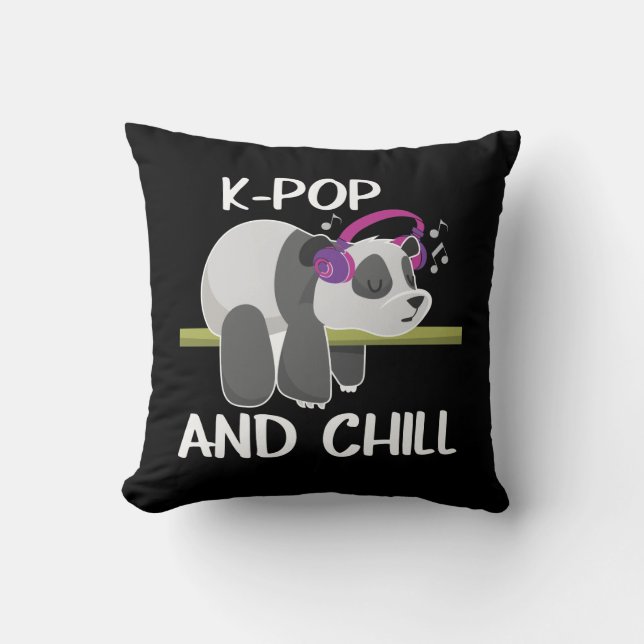Cute Panda Headphones Korea Pop Lover K-Pop Music Kussen (Voorkant)