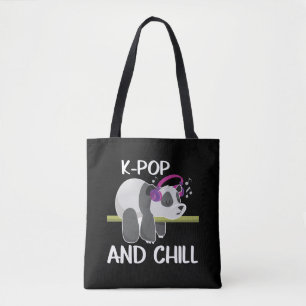 Cute Panda Headphones Korea Pop Lover K-Pop Music Tote Bag