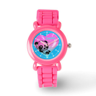 Cute Panda Heart Pink Glitter Bracelet Girls' Horloge