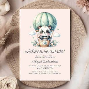 Cute Panda Heet Luchtballon Mintgroene Baby Shower Kaart