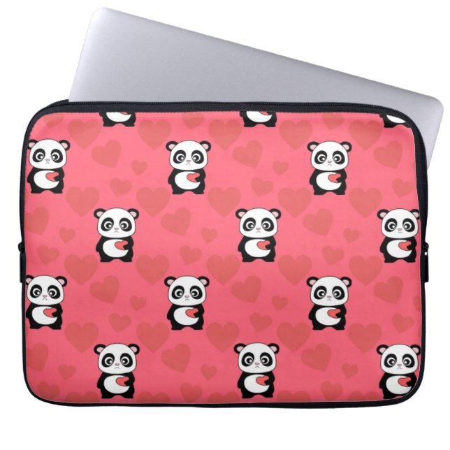 Cute Panda Holding Heart Pattern| Kawaii Valentine Laptop Sleeve (Voorkant)
