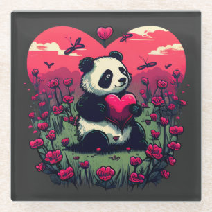 Cute Panda Holding Heart - Valentijnsdag Gift Glazen Onderzetter