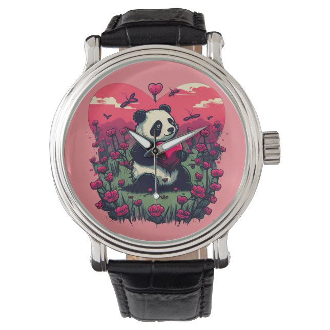 Cute Panda Holding Heart - Valentijnsdag Gift Horloge (Voorkant)