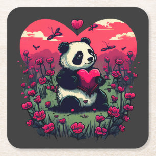Cute Panda Holding Heart - Valentijnsdag Gift Kartonnen Onderzetters