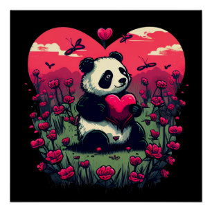 Cute Panda Holding Heart - Valentijnsdag Gift Perfect Poster