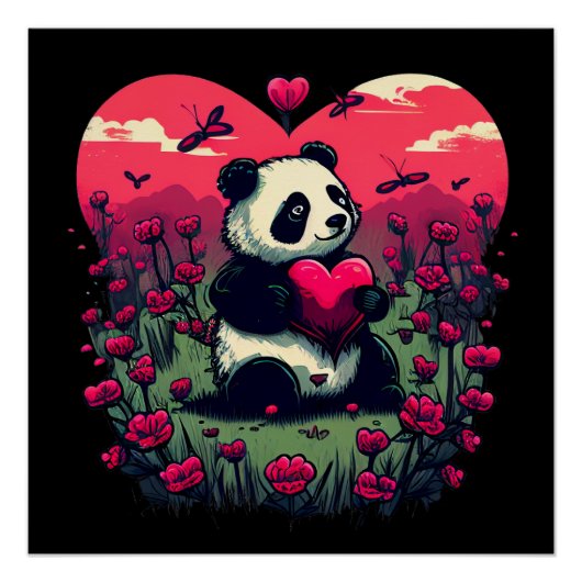 Cute Panda Holding Heart - Valentijnsdag Gift Perfect Poster (Voorkant)