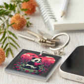 Cute Panda Holding Heart - Valentijnsdag Gift Sleutelhanger (Voorkant Rechts)