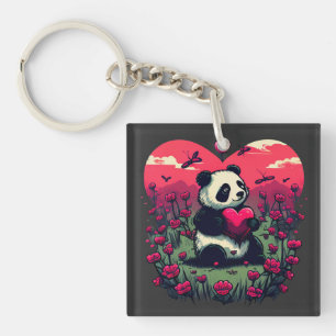 Cute Panda Holding Heart - Valentijnsdag Gift Sleutelhanger