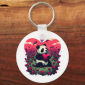 Cute Panda Holding Heart - Valentijnsdag Gift Sleutelhanger (Achterkant)