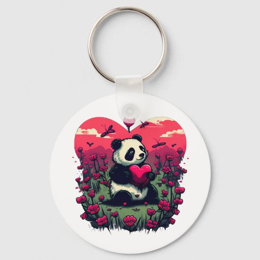 Cute Panda Holding Heart - Valentijnsdag Gift Sleutelhanger (Achterkant)