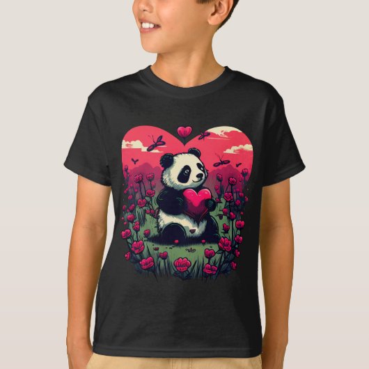 Cute Panda Holding Heart - Valentijnsdag Gift T-shirt (Voorkant)
